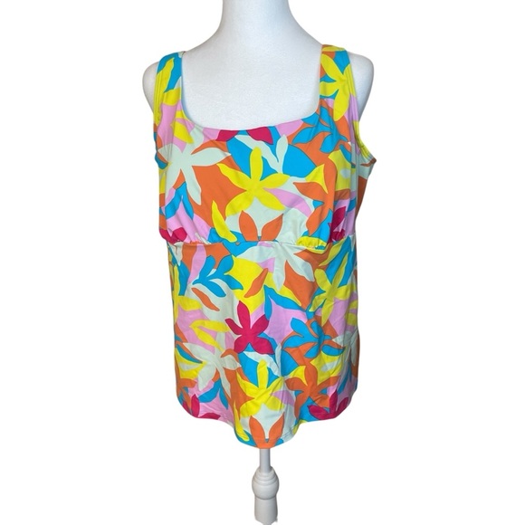 Lands End Chlorine Resistant Square Neck Underwire Tankini Swim Top Plus 18DD - Picture 1 of 10